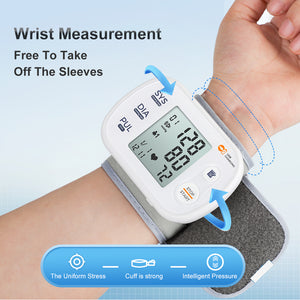 Blood pressure monitor LCD screen showing measurement results