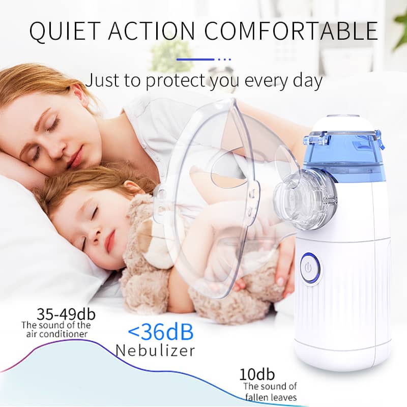 Child using portable nebulizer for breathing care