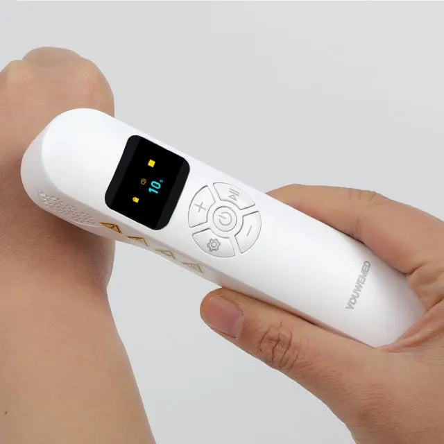 UV308B handheld device positioned over a localized skin area