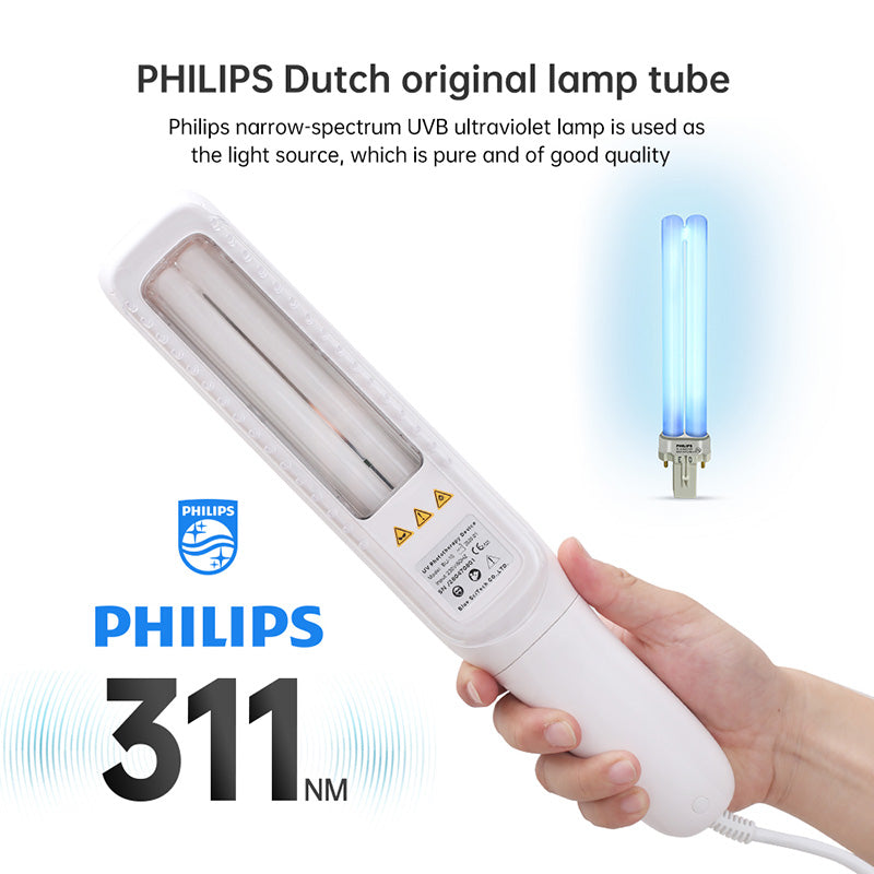 BU-10 handheld UVB device with Philips UVB lamp and irradiation window