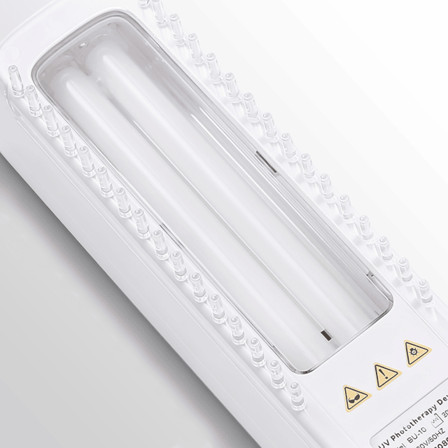 Close-up of BU-10 Philips UVB lamp window and detachable comb attachment